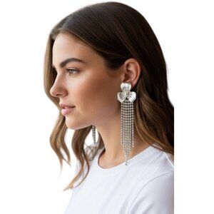 Colette Silver Rhinestone Tassel Statement Earrings Floral Top NWT Gift For Her